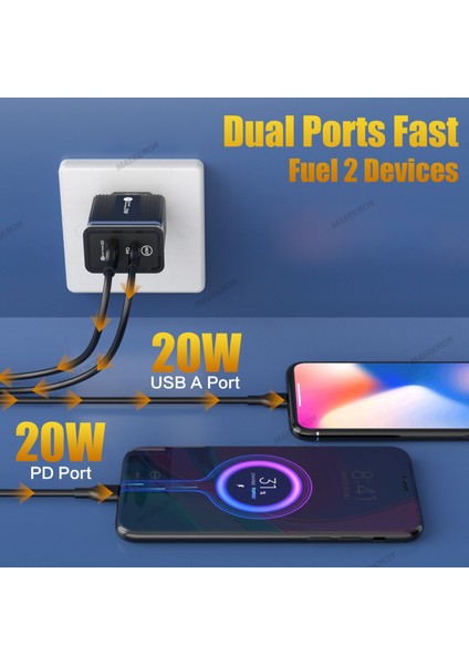Maerknon USB C Şarj Cihazı 20W Hızlı Şarj Qc 3.0 Hızlı Telefon Duvar Şarj Cihazı C Tipi Pd Güç Adaptörü Samsung Xiaomi iPhone 14 13 (Yurt Dışından) modelleri