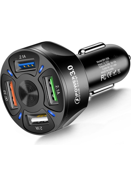 3A 4usb Qc3.0 Araç Şarj Cihazı 4 In 1 LED Işık Ekran Hızlı Şarj Cep Telefonu Araç Şarj Cihazı (Yurt Dışından)