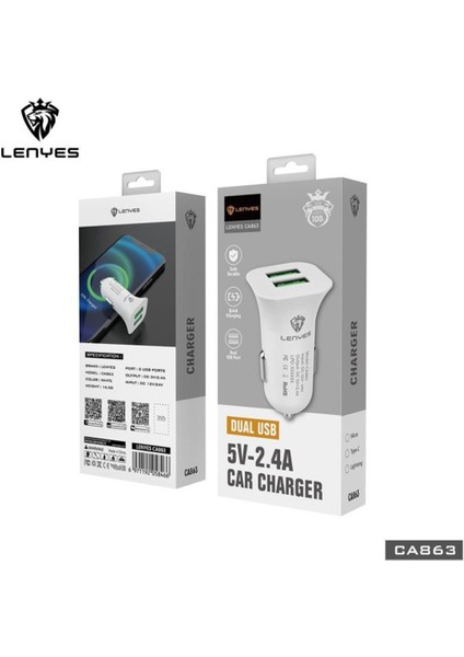 Saver Araç Şarj Cihazı Lenyes CA863 2.4A 2 USB Hp Cep Telefonu Cas Adaptörü (Yurt Dışından)