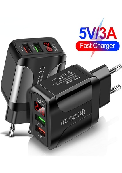 Hızlı Şarj Cihazı 3.0 USB Şarj Aleti IPhone 12 13 Için Xiaomi Poco X3 LED Dijital Ekran Hızlı Şarj 2 Port USB Duvar Telefonu Şarj Cihazı (Yurt Dışından)