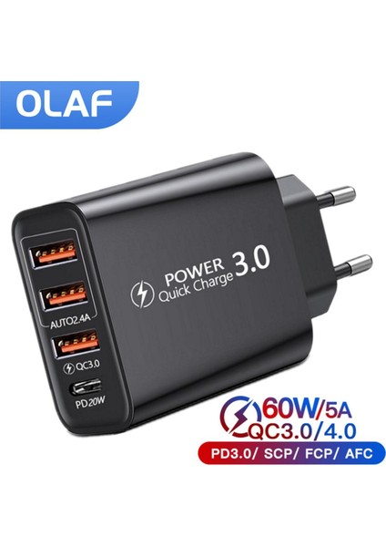 60W USB C Tipi Şarj Cihazı USB Hızlı Şarj 3.0 4 Bağlantı Noktalı Cep Telefonu Hızlı Pd Şarj Adaptörü iPhone 13 12 Pro Max Samsung Xiaomi (Yurt Dışından)