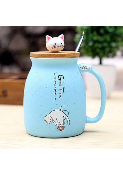 Susam Kedi Isıya Dayanıklı Fincan Renkli Karikatür Kapaklı Fincan Yavru Süt Kahve Seramik Kupa Çocuk Fincan Ofis Hediyeleri (Skyblue) (Yurt Dışından) indirimleri