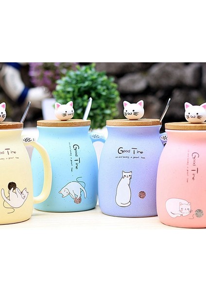 Susam Kedi Isıya Dayanıklı Fincan Renkli Karikatür Kapaklı Fincan Yavru Süt Kahve Seramik Kupa Çocuk Fincan Ofis Hediyeleri (Bej) (Yurt Dışından) fırsatları