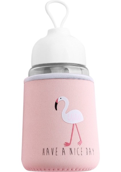 Betty Becky Ma 320ML Flamingo Cam Su Şişesi Sevimli Bez Kapak Içme Bardağı Mektup Şişesi (Yurt Dışından)