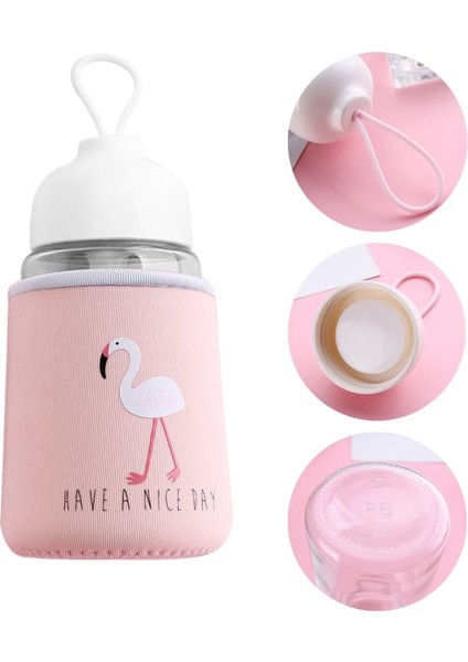 Betty Becky Ma 320ML Flamingo Cam Su Şişesi Sevimli Bez Kapak Içme Bardağı Mektup Şişesi (Yurt Dışından)