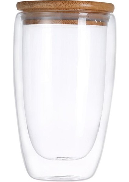 Çift Katmanlı Duvar Şeffaf Gltea Bardak + Bambu Kapak Seti Glcoffee Süt Kupa (Yurt Dışından)