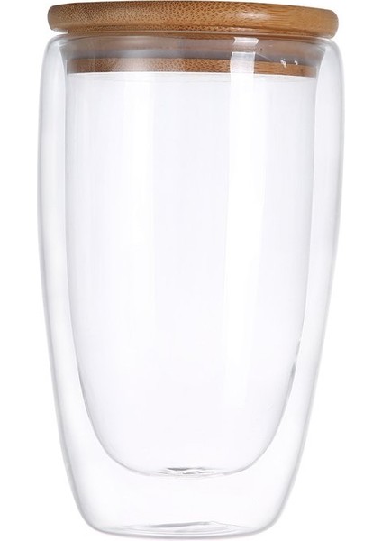 Çift Katmanlı Duvar Şeffaf Gltea Bardak + Bambu Kapak Seti Glcoffee Süt Kupa (Yurt Dışından)