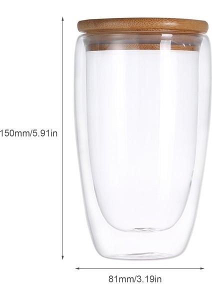 Çift Katmanlı Duvar Şeffaf Gltea Bardak + Bambu Kapak Seti Glcoffee Süt Kupa (Yurt Dışından)