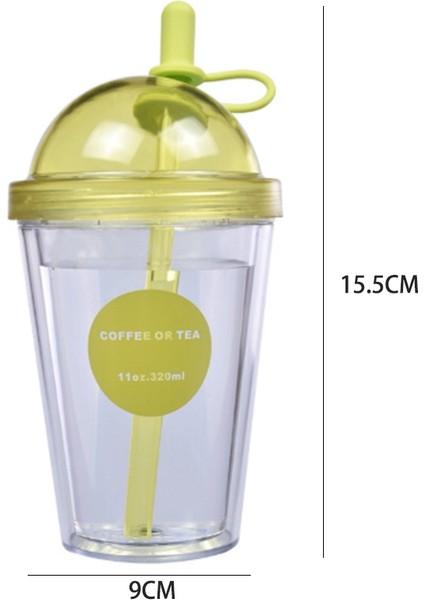 Yaratıcı Saman Kapaklı Bardak Süt Çay Kahve Kullanışlı Fincan Öğrenci Çift Meyve Suyu Bardağı Taşınabilir Su Bardağı 320 Ml, Fincan (Yurt Dışından)