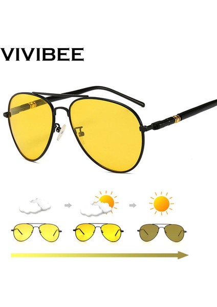 Vıvıbee Renk Değişimi Güneş Gözlüğü Erkek Pilot Sürüş Fotokromik Sarı Polarize Kadın Güneş Gözlüğü Havacılık Gündüz ve Gece Görüş (Yurt Dışından)