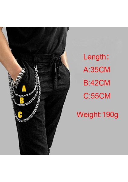 Punk 1/3 Katmanlar Hip Hop Sokak Pantolon Zinciri Kadın Erkek Metal Cüzdan Kemer Zinciri Hipster Anahtarlık Pantolon Anahtarlık Hiphop Takı (Yurt Dışından)