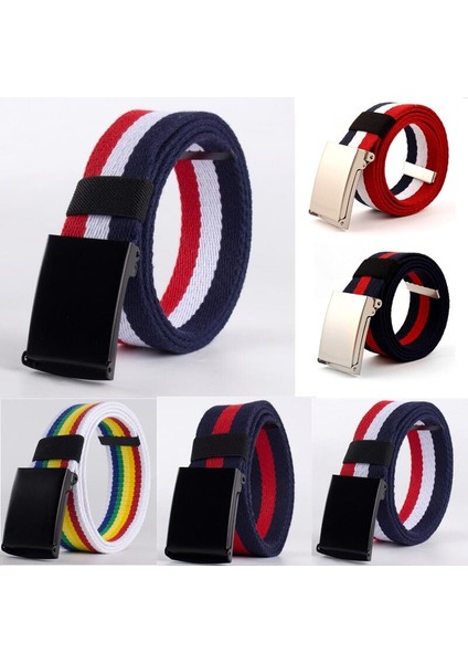 100-140 cm Moda Kanvas Erkek Kadın Bel Kemeri Lüks Metal Tokalı Kemer En Kaliteli Unisex Gökkuşağı Kemer Kot Aksesuarı (Yurt Dışından) fiyatları