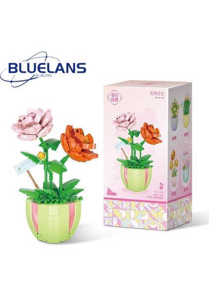 Çiçek Yapı Taşı Saksı Bitki Renkli Yapay Çiçek Bonsai Gömülü Blok Oyuncak (Yurt Dışından)