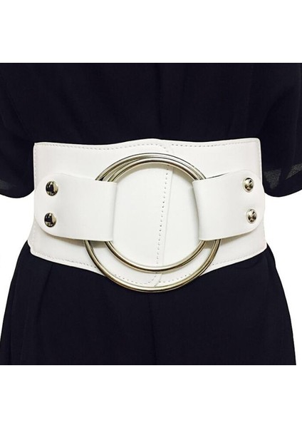 Bayan Retro Geniş Bel Kemerleri Esnek Elastik Korse Kemer Içi Boş Metal Büyük O-Ring Kadın Kemeri Elbise Ceket (Yurt Dışından)