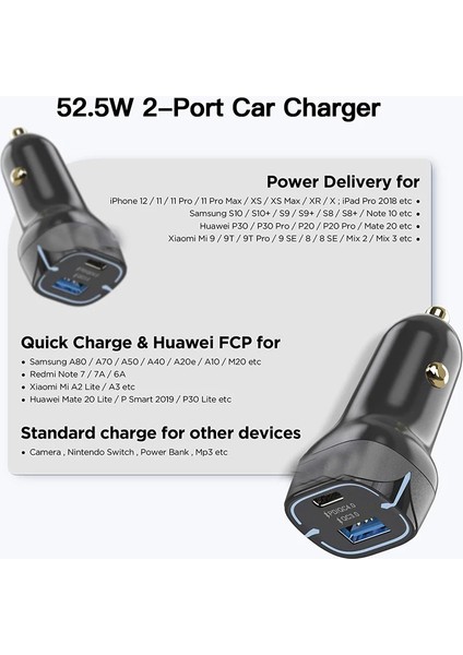 40W USB Çift Bağlantı Noktalı Hızlı Araç Şarj Adaptörü, Iphone 12 11 Pro Max Xs Alaxy S20 S21 Lg Ipad Macbook Pro Için Uyumlu (Yurt Dışından) fırsatları