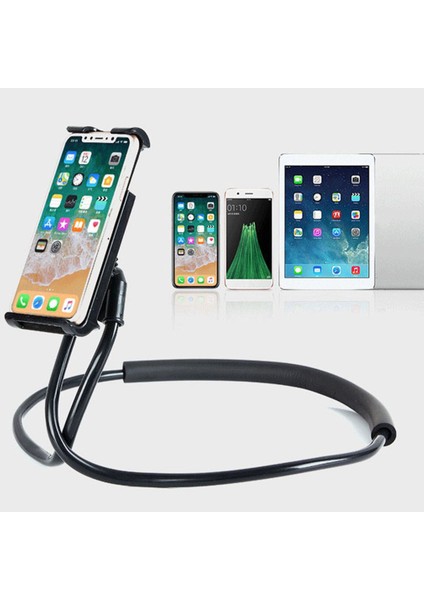 70 cm Esnek Cep Telefonu Tutucu Asılı Boyun Tembel Kolye Tablet Tutucu Siyah 70 cm (Yurt Dışından)