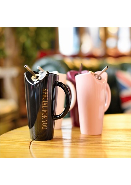 Yenilik Seramik Pipetli Bardak Kişilik Mutfak Kahve Kupa Yaratıcı Çay Bardağı Ev Ofis Drinkware-Siyah (Yurt Dışından)