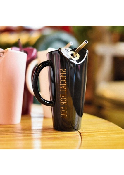 Yenilik Seramik Pipetli Bardak Kişilik Mutfak Kahve Kupa Yaratıcı Çay Bardağı Ev Ofis Drinkware-Siyah (Yurt Dışından)