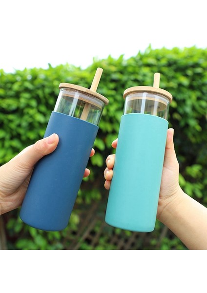 500ML Cam Tumbler Cam Su Şişesi Saman Silikon Koruyucu Kılıf Sevimli Su Bardağı Bambu Kapaklı Isıya Dayanıklı Cam (Yurt Dışından) modelleri
