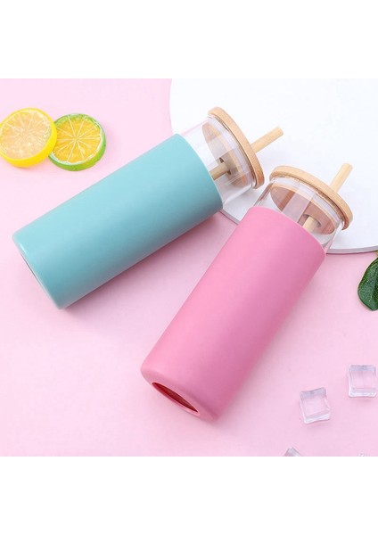 500ML Cam Tumbler Cam Su Şişesi Saman Silikon Koruyucu Kılıf Sevimli Su Bardağı Bambu Kapaklı Isıya Dayanıklı Cam (Yurt Dışından) fırsatları