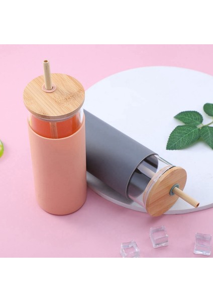 500ML Cam Tumbler Cam Su Şişesi Saman Silikon Koruyucu Kılıf Sevimli Su Bardağı Bambu Kapaklı Isıya Dayanıklı Cam (Yurt Dışından) indirimleri