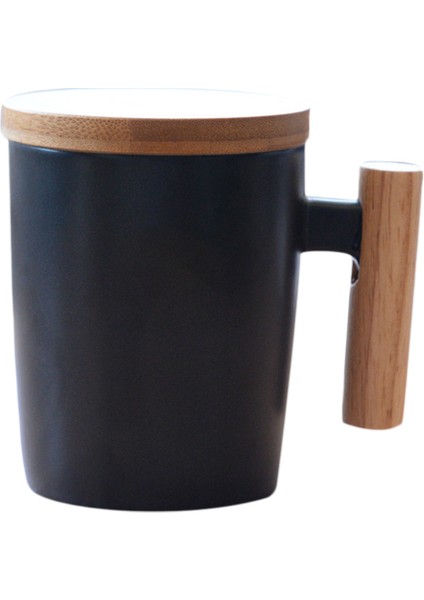 Japonya Tarzı Kısa Seyahat Kahve Kupa Seramik Porselen Süt Kupa Kahve Fincanı Ahşap Saplı Kapaklı Çömlekçilik Su Çay Fincanları Hediye-Siyah (Yurt Dışından) modelleri