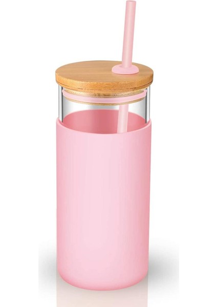 20OZ Tek Duvar Bardak Koruyucu Kılıf Ahşap Kapaklı Cam Bardak Pipetli Şişe (Yurt Dışından)