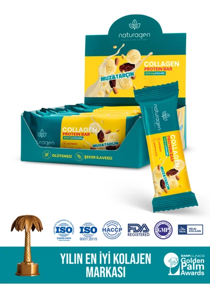 Collagen () Protein Bar Muz+Tarçın Glutensiz,Vegan,Sağlıklı Atıştırmalık 35 gr x 12 Adet