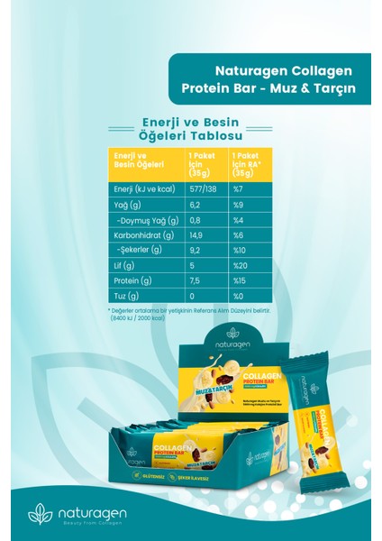 Collagen () Protein Bar Muz+Tarçın Glutensiz,Vegan,Sağlıklı Atıştırmalık 35 gr x 12 Adet