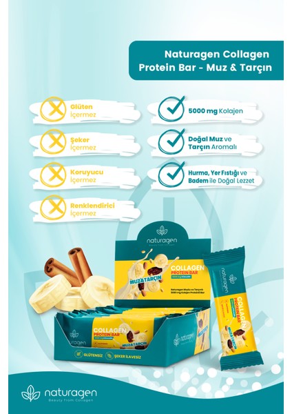 Collagen () Protein Bar Muz+Tarçın Glutensiz,Vegan,Sağlıklı Atıştırmalık 35 gr x 12 Adet