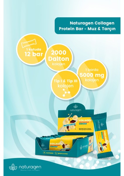 Collagen () Protein Bar Muz+Tarçın Glutensiz,Vegan,Sağlıklı Atıştırmalık 35 gr x 12 Adet