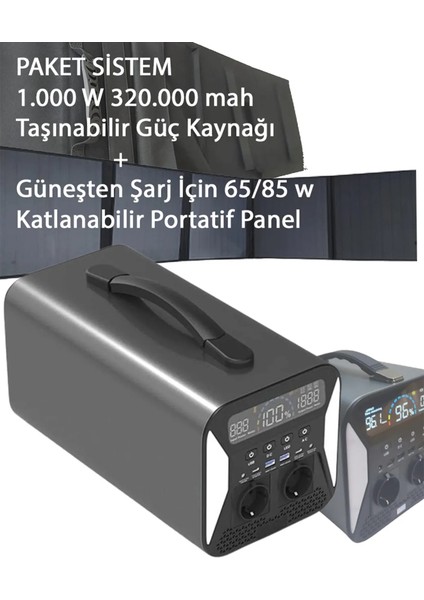 Paket Uapow Güç Kaynağı 320.000 Mah Powerbank 1000W + Katlanabilir Panel 65/85W