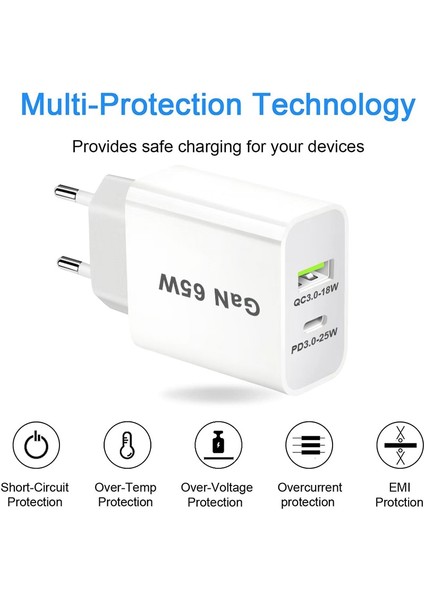 Ingiltere/au/ab/abd USB C Şarj Cihazı 65W Pd 3.0 Gan Şarj Cihazı C Tipi Güç Adaptörü, 2 Bağlantı Noktalı Hızlı Duvar Şarj Cihazı ile iPhone 13 USB ile Uyumlu (Yurt Dışından) indirimleri
