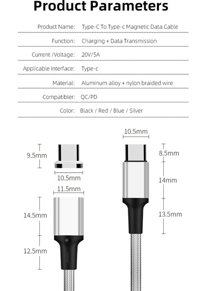 100W Pd 4.0 Hızlı Şarj Cihazı Usb-C Kablosu Hızlı Mıknatıslı Şarj Kabloları, Manyetik Veri Kablosu, Macbook Pro Huawei Matebook Için Uyumlu (Yurt Dışından) indirimleri