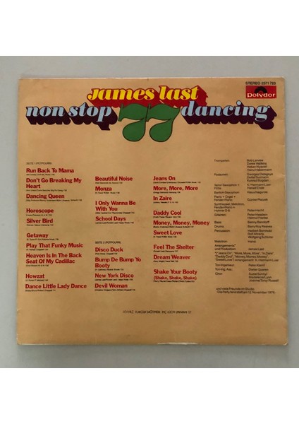 James Last Non Stop Dancing 18 Lp Plak (1976 Dönem Türk Baskı)