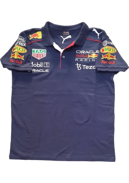 Erkek Polo Yakalı Redbull Baskılı Kısa Kollu Lacivert Tişört Etp-Hndr