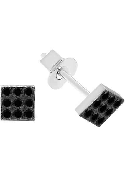 Siyah Pırlanta Taşlı Modern Kare Küpe 0415E0050