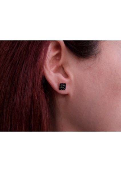 Siyah Pırlanta Taşlı Modern Kare Küpe 0415E0050 modelleri