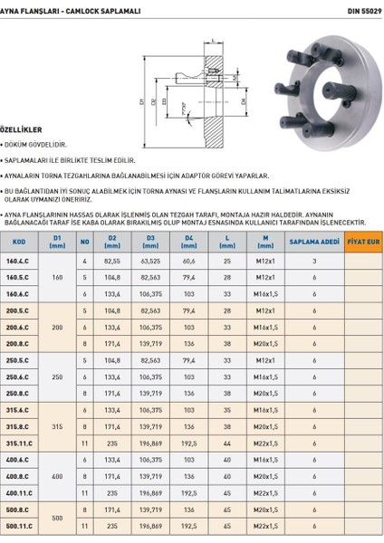 400.11.C Camlock Saplamalı Ayna Flanş