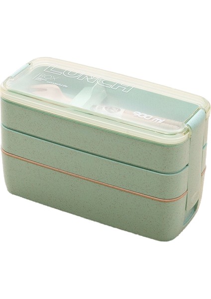 Mikrodalga Üç Katmanlı Öğle Yemeği Kutusu Buğday Samanı Çatal ve Kaşık Sofra Takımı ile Öğle Yemeği Kutusu (Yurt Dışından)