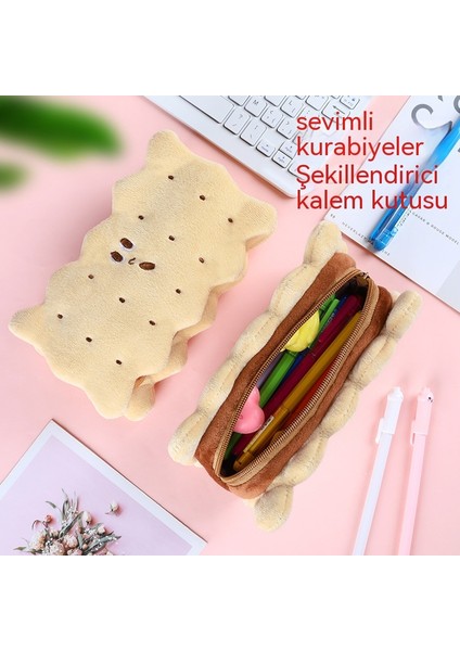 Peluş Kalem Çantası Öğrenci Karikatür Yaratıcı Sevimli Sandviç Bisküvi Kırtasiye Kutusu Girly Kalp Büyük Kapasiteli Basit Çanta (Yurt Dışından)