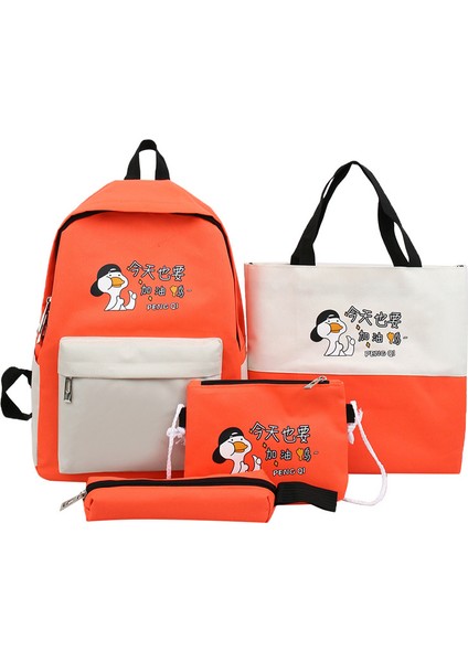 Ilköğretim Okulu Okul Çantası Dört Parçalı Eğitim Reklam Sırt Çantası Büyük Kapasiteli Taşınabilir Makyaj Çantası Küçük Kalem Çantası (Yurt Dışından)