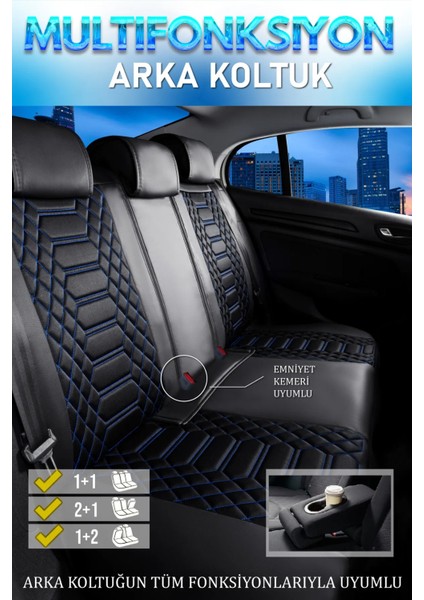 dacia Sandero Stepway Lüx Uyumlu Deri Oto Koltuk Kılıfı 5'li Set Tam Takım Royal Siyah Mavi fiyatları