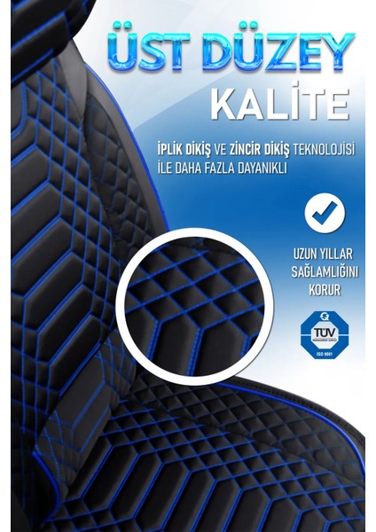 Toyota Ch-R Lüx Uyumlu Deri Oto Koltuk Kılıfı 5'li Set Tam Takım Royal Siyah Mavi modelleri