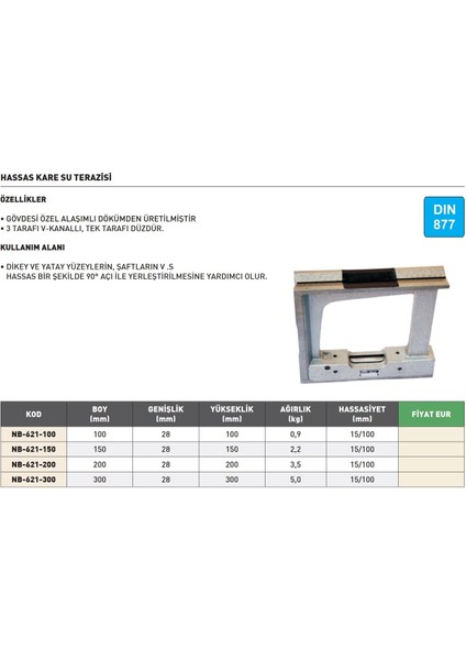 100MM Kinex DIN877 Hassas Kare Su Terazisi NB-621-100