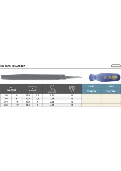 150MM Tome Kenarı Düz Mil Eğesi