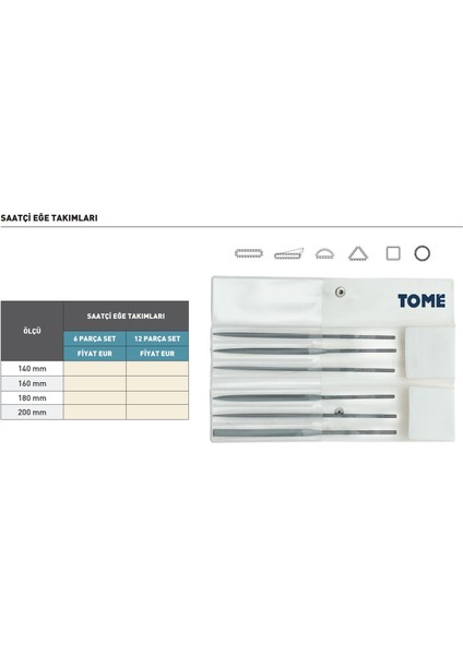 200MM Tome 12 Parça Saplı Saatçi Eğe Takımı