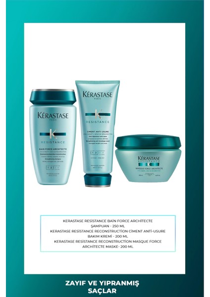 Force Architecte (1-2) Yapılandırıcı Maske 200 ml + Saç Kkremi 200 ml + Banyo 250 ml