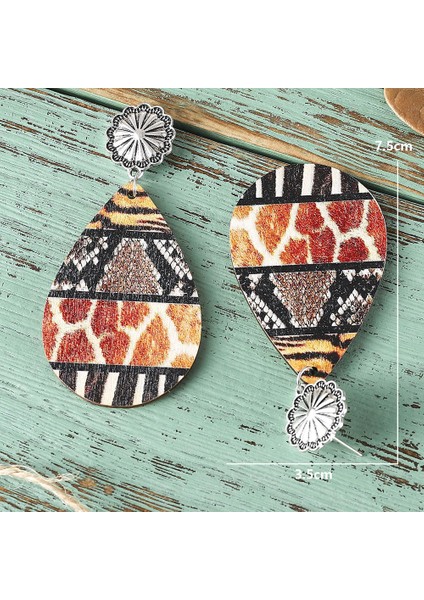 Renkli Patchwork Çift Taraflı Ahşap Küpe (Yurt Dışından)