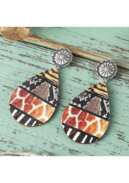 Renkli Patchwork Çift Taraflı Ahşap Küpe (Yurt Dışından) modelleri